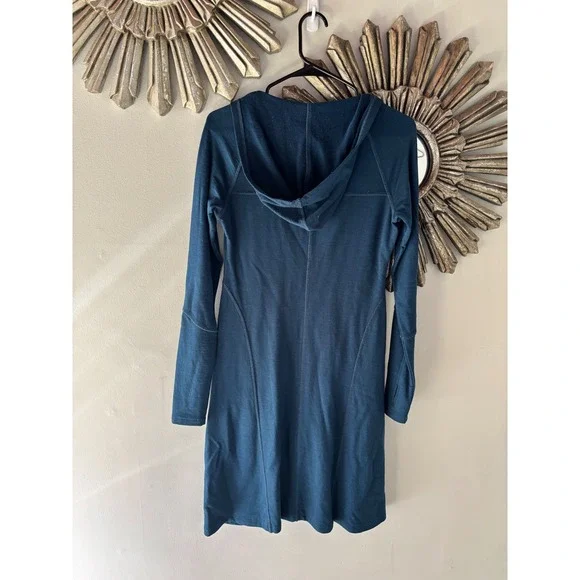 Ibex Merino Wool Hooded Dress Thumbholes Teal Long Sleeve Women S USA - Picture 3 of 9